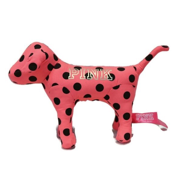 Pink Victoria Secret Dog Plush Neon Coral Polka Dot Pink Logo Dog - Picture 1 of 8